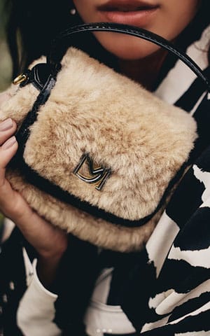 Fur Trimmed Mini Top Handled Purse