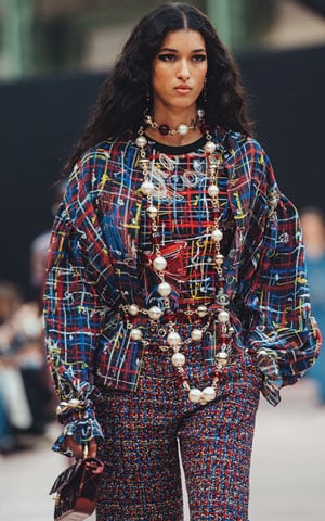 Chanel Long Sleeved Plaid Blouse and Pants winter trends