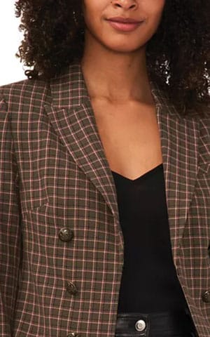 winter fashion brown and black plaid blazer