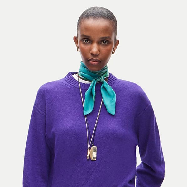 J Crew's unique blend of purple and turquoise makes a bold statement in winter fashion blahs